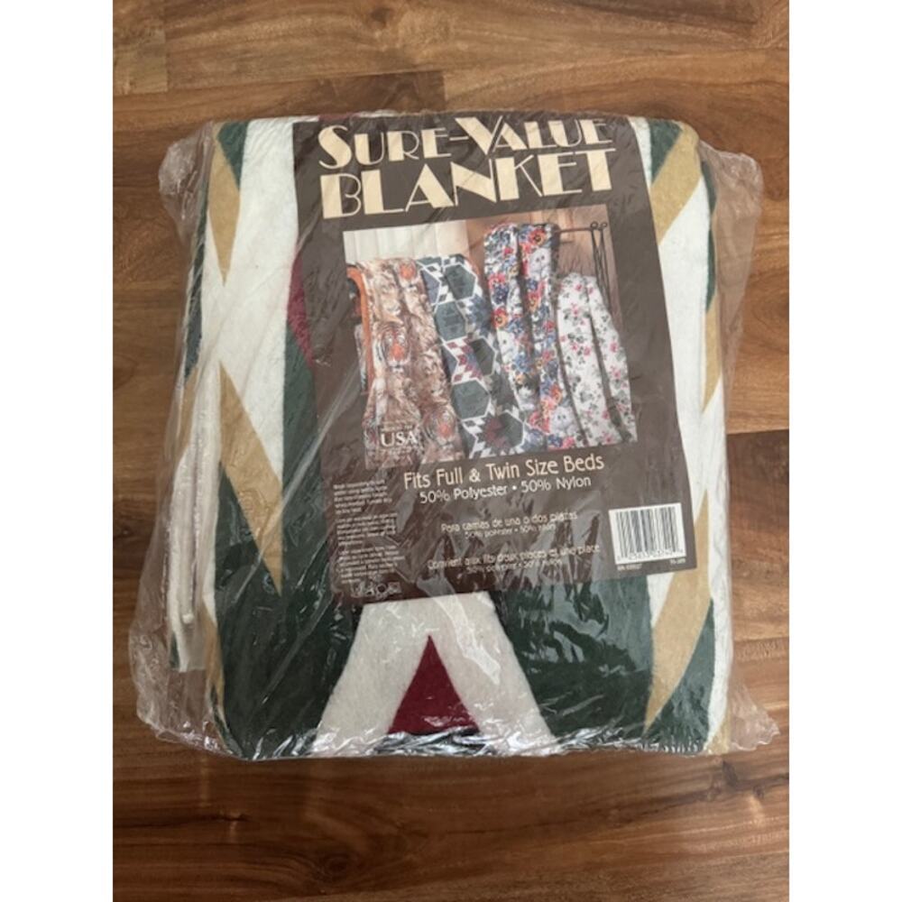 Vintage Sure-Value Blanket Southwestern Aztec Navajo Print Fits Full & Twin-New